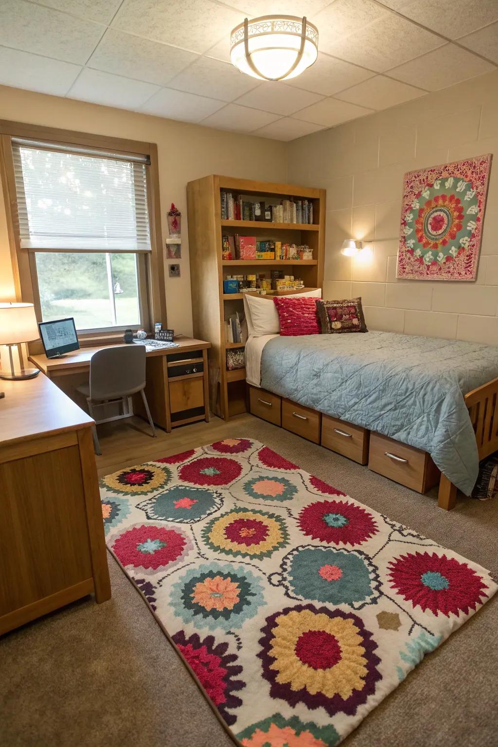 Define your space with a cozy floor covering.