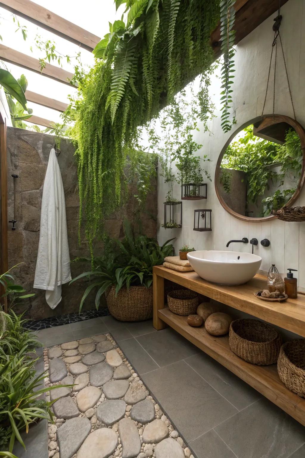 Nature's touch in a vibrant bathroom.