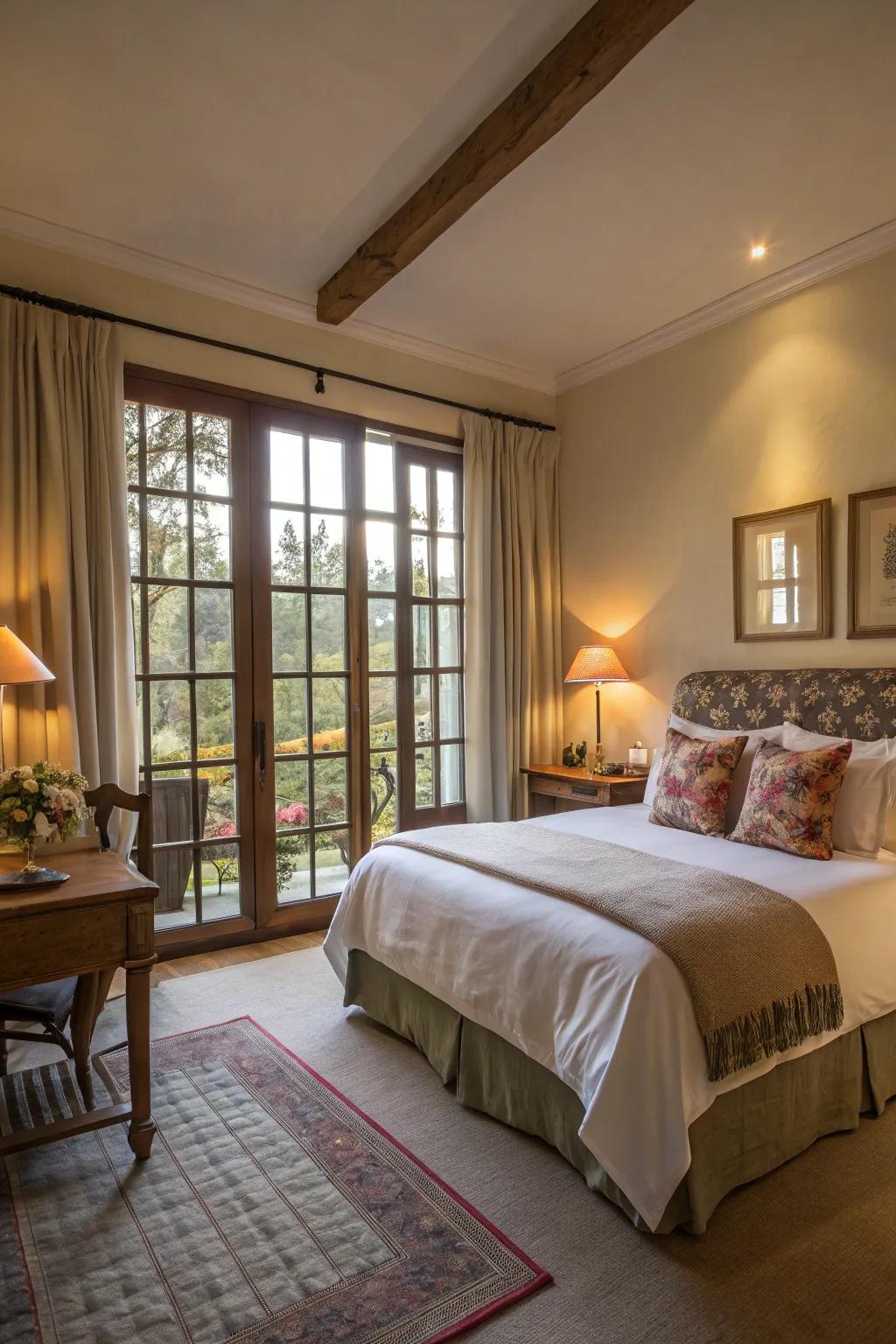 Natural and surrounding lighting creates a cozy atmosphere in this bedroom.