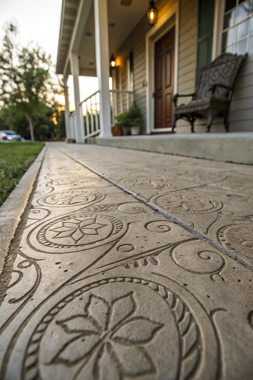 Embossed concrete walkways add a sophisticated touch.