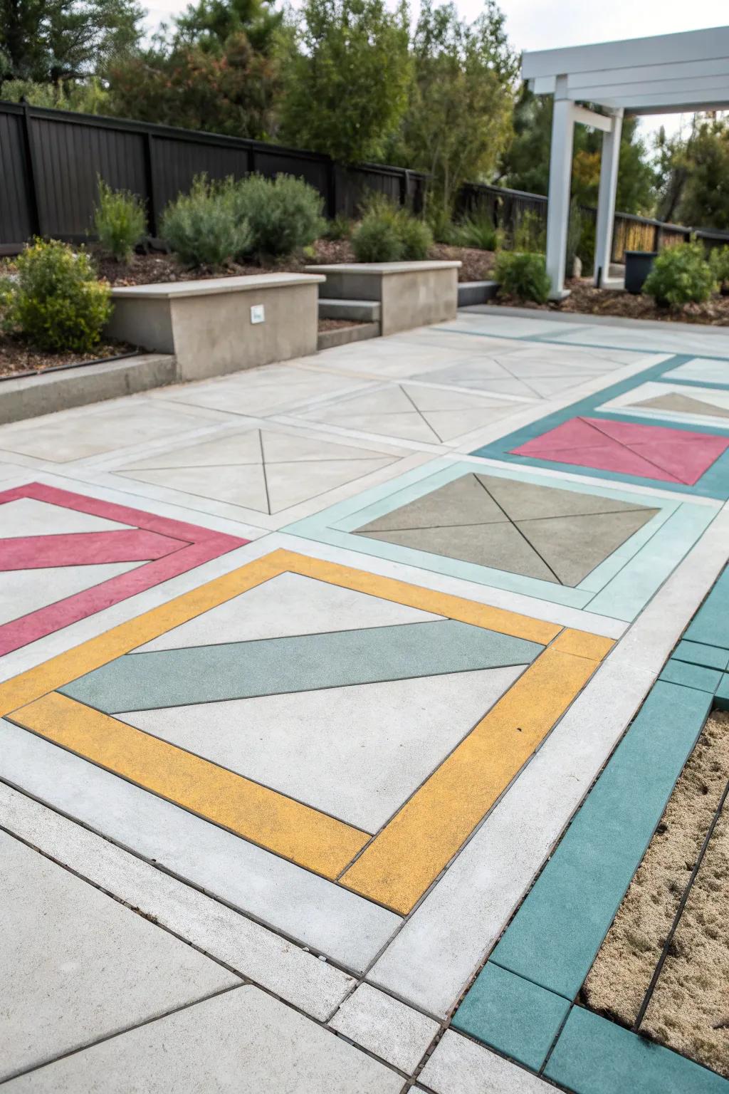 Geometric borders enhance modern patio designs with accuracy.