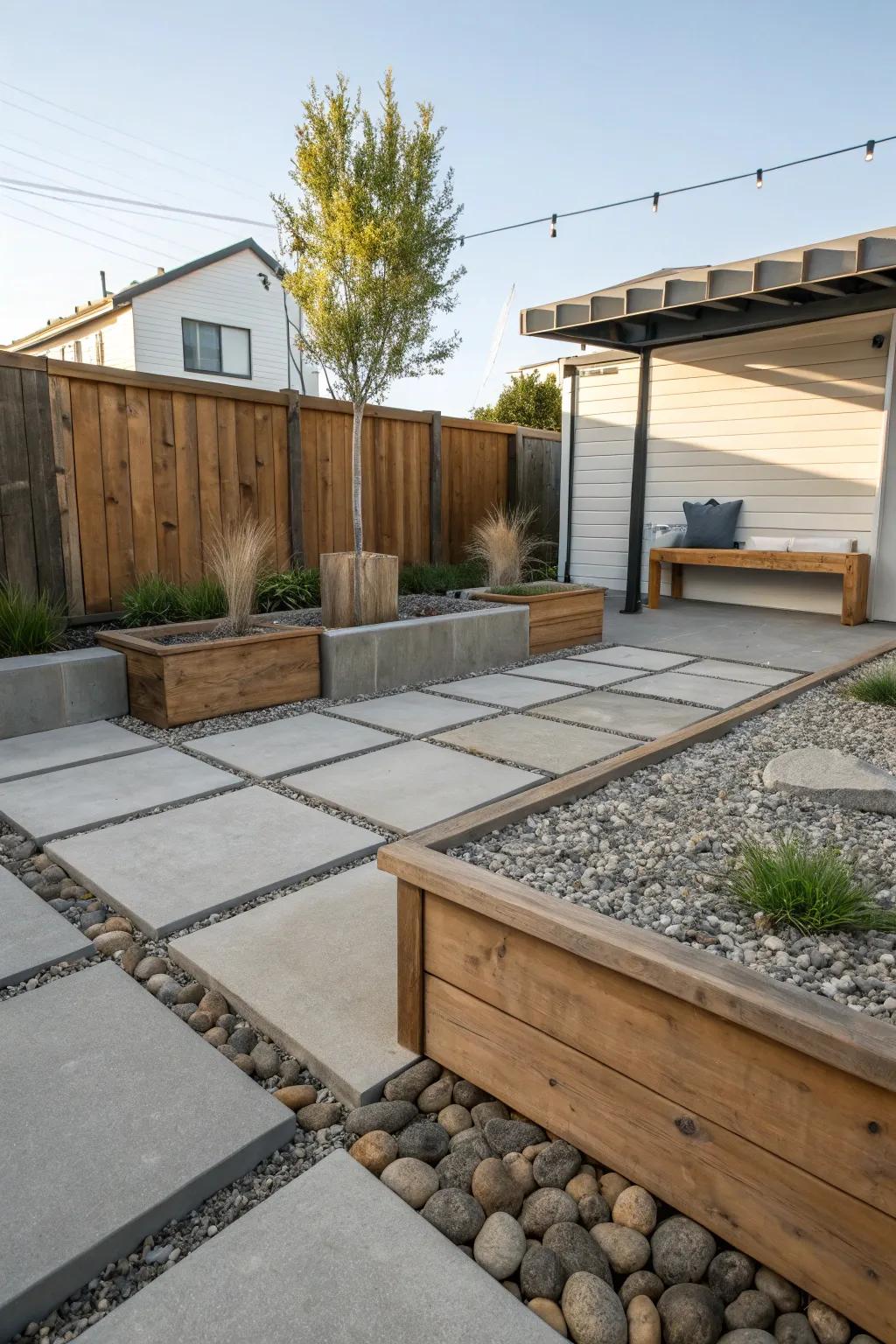 Mix materials for a vibrant patio design.