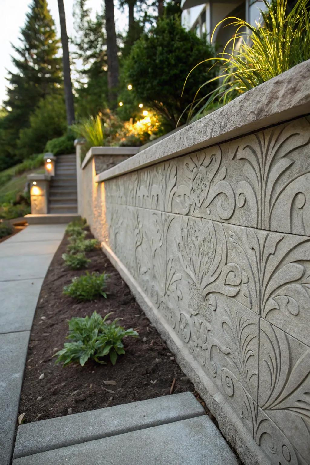 Textured finishes add a touch of elegance to concrete walls.