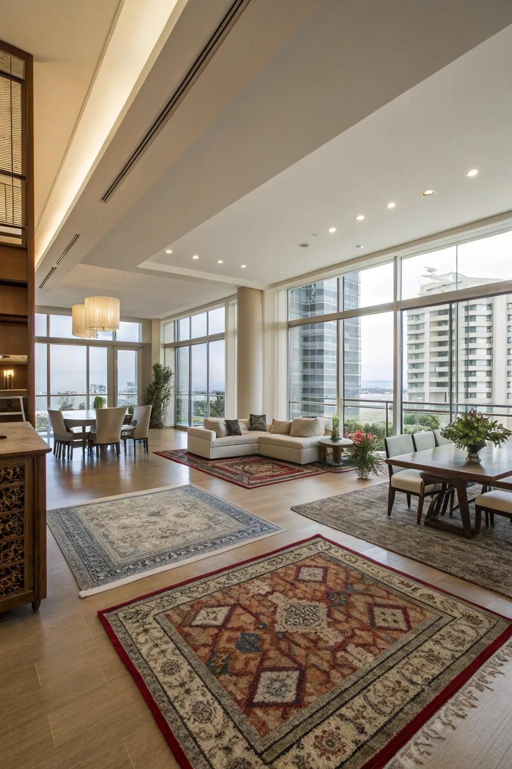 Rugs can help organize and delineate the layout of your condo.