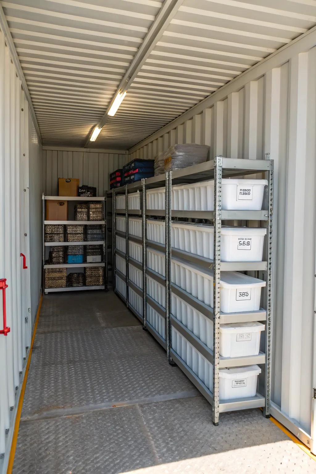 Your container is kept tidy and useful with effective inside storage solutions.
