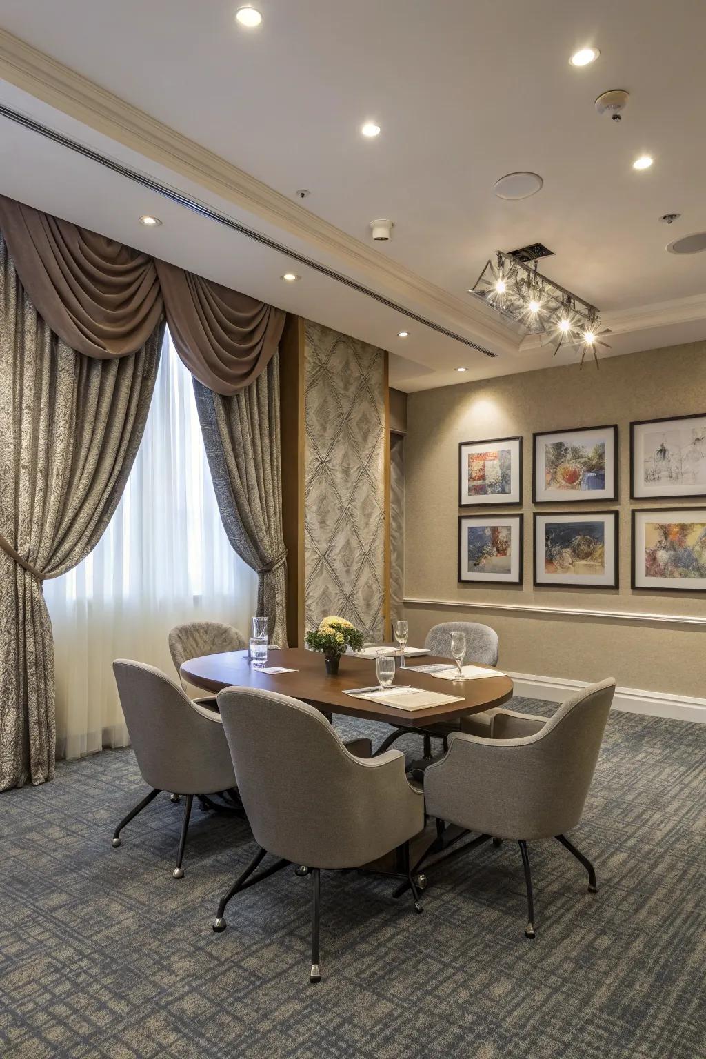 Wall decor and drapes bring sophistication to any area.