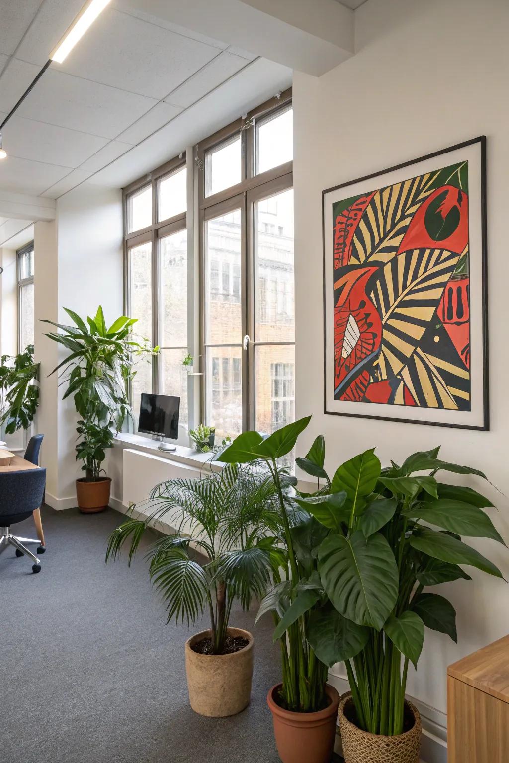 Statement decor injecting personality into the office space.