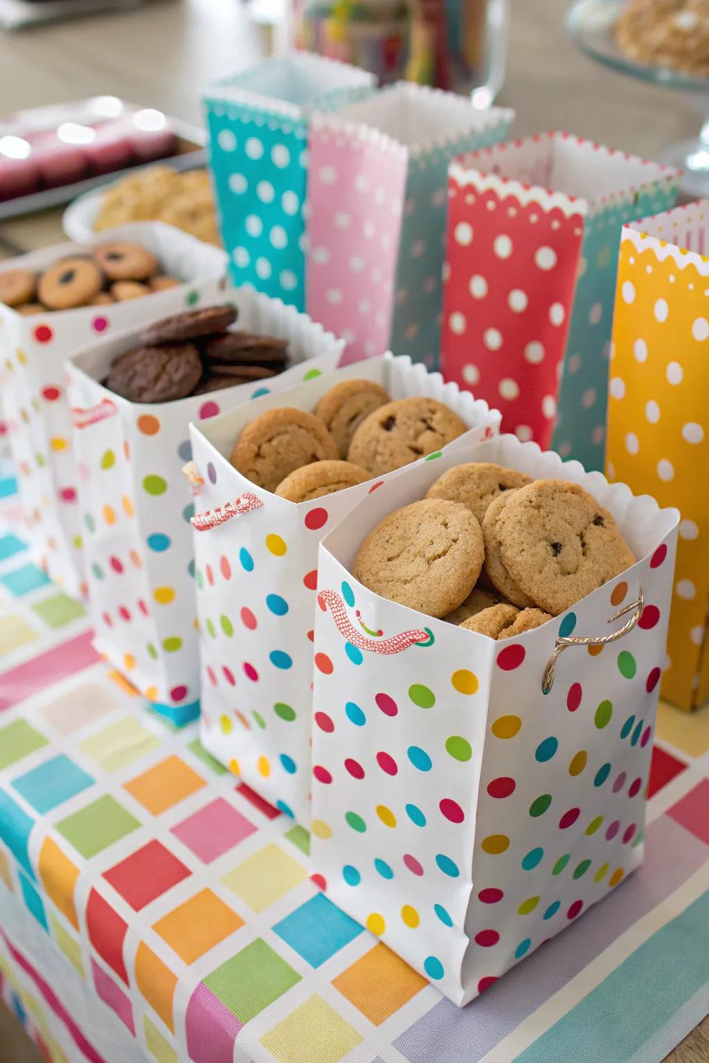 Whimsical patterns add a fun twist to cookie presentation.