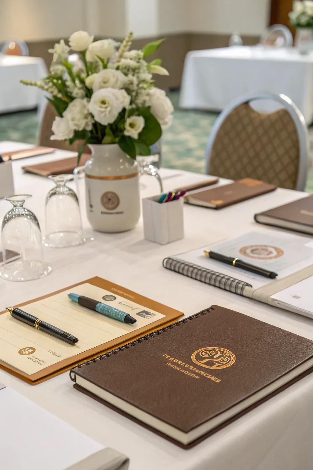 Brand spotlights integrated into a corporate centerpiece.