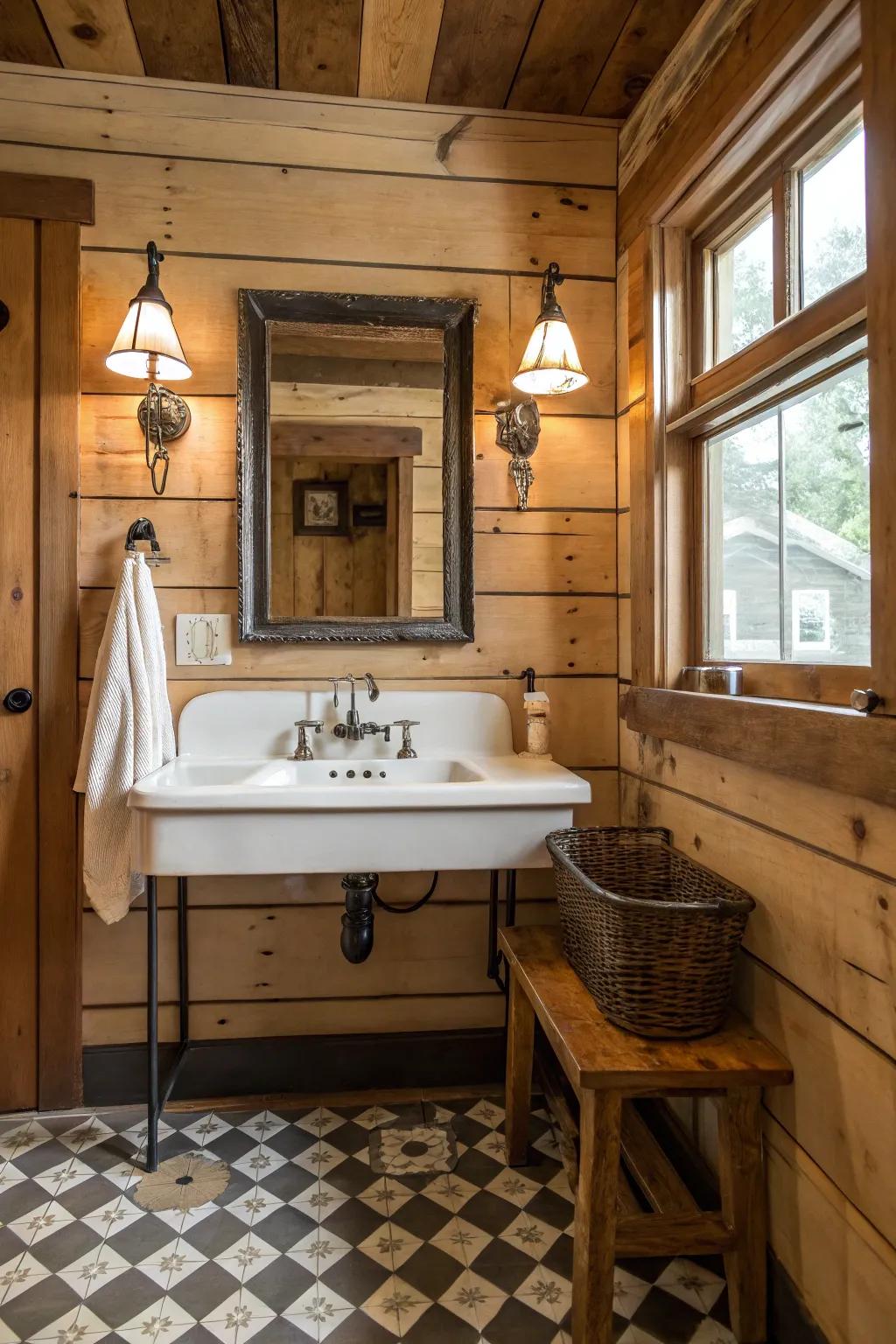 Farmhouse-style sinks and classic fixtures enhance the country charm.
