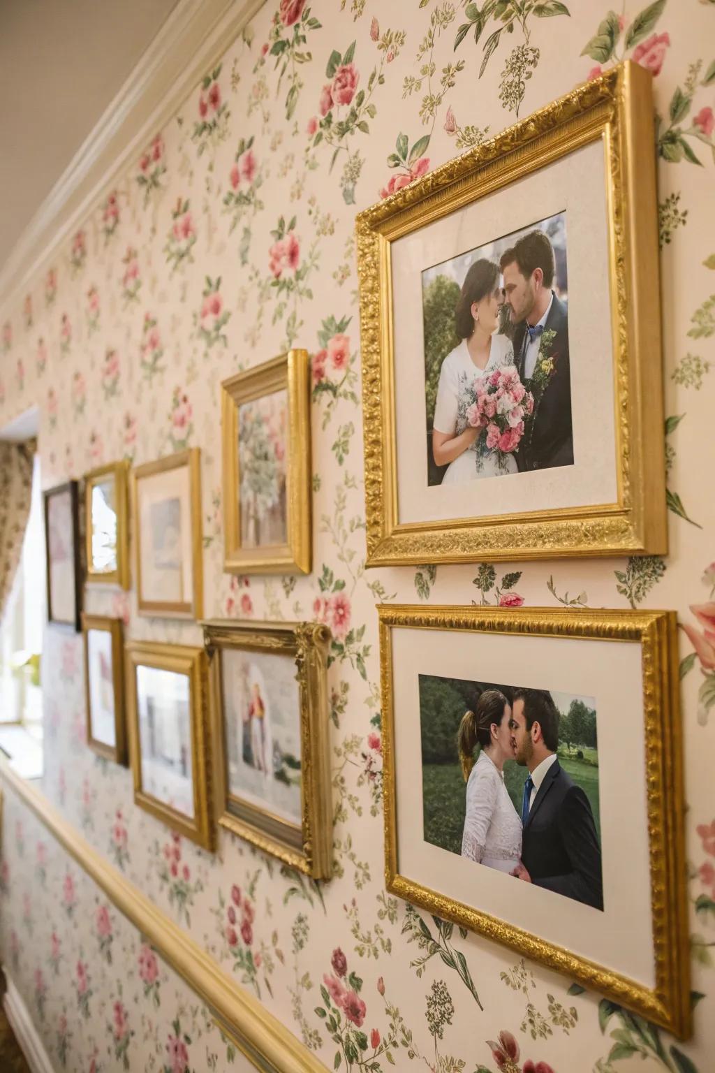 Floral backdrops contribute elegance and warmth to picture displays.