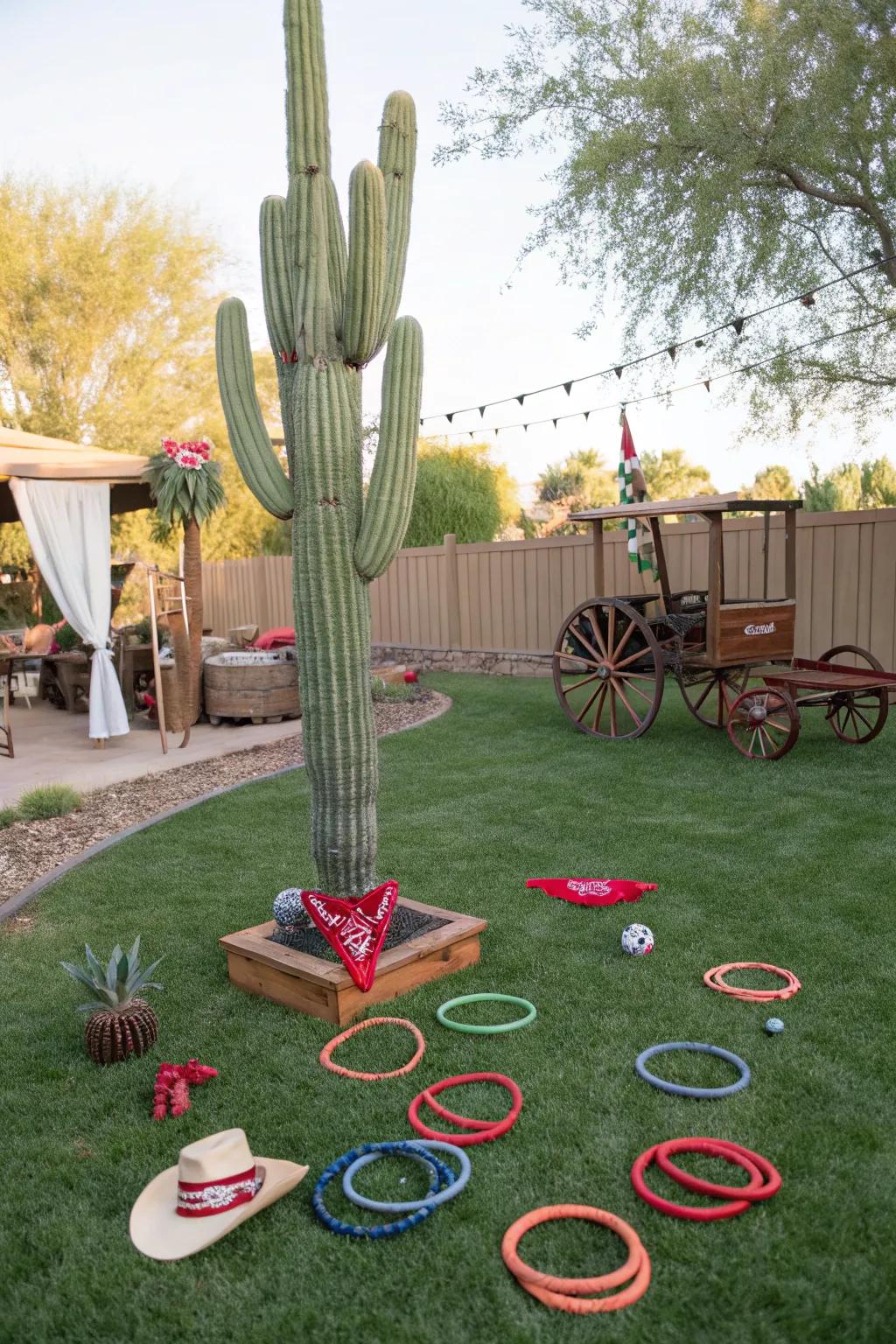 Engage visitors with a classic thorn-bush ring toss game.