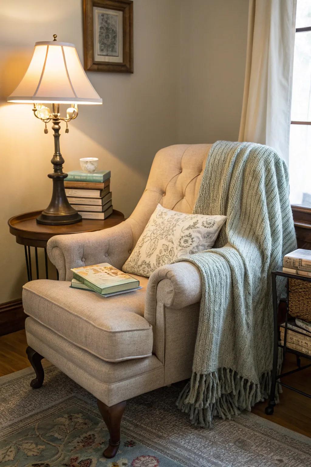 A reading area delivers a perfect location to de-stress and relax.