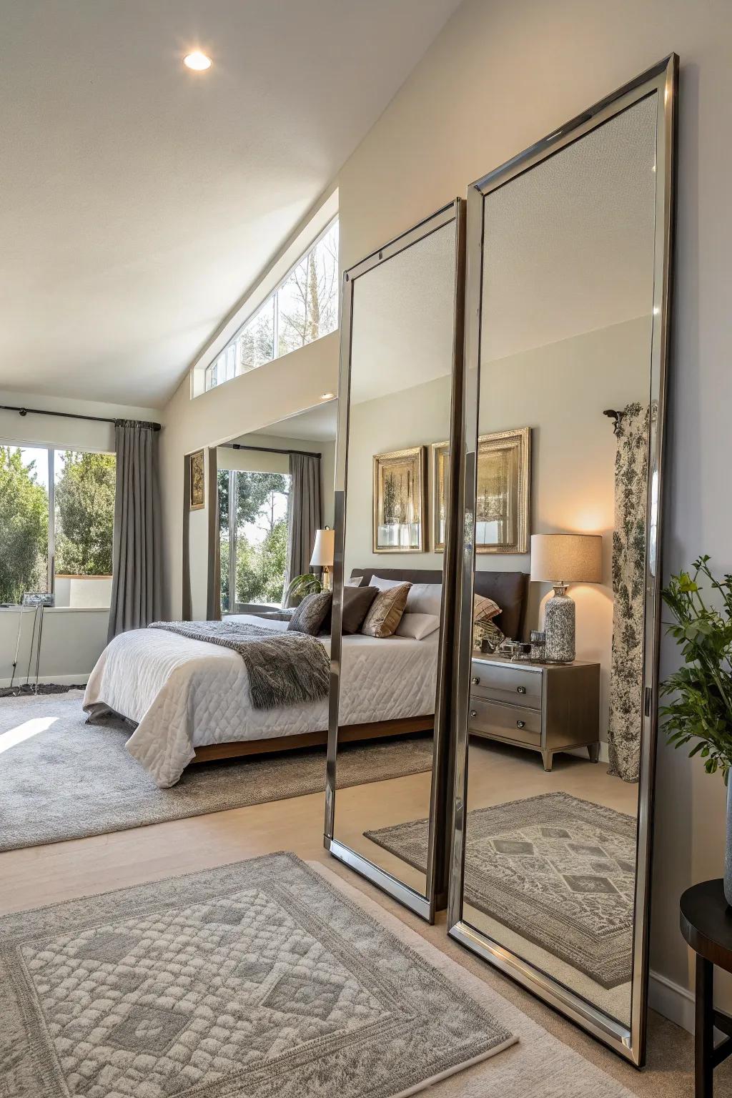 Mirrors and reflective surfaces amplify the light and space within your room.