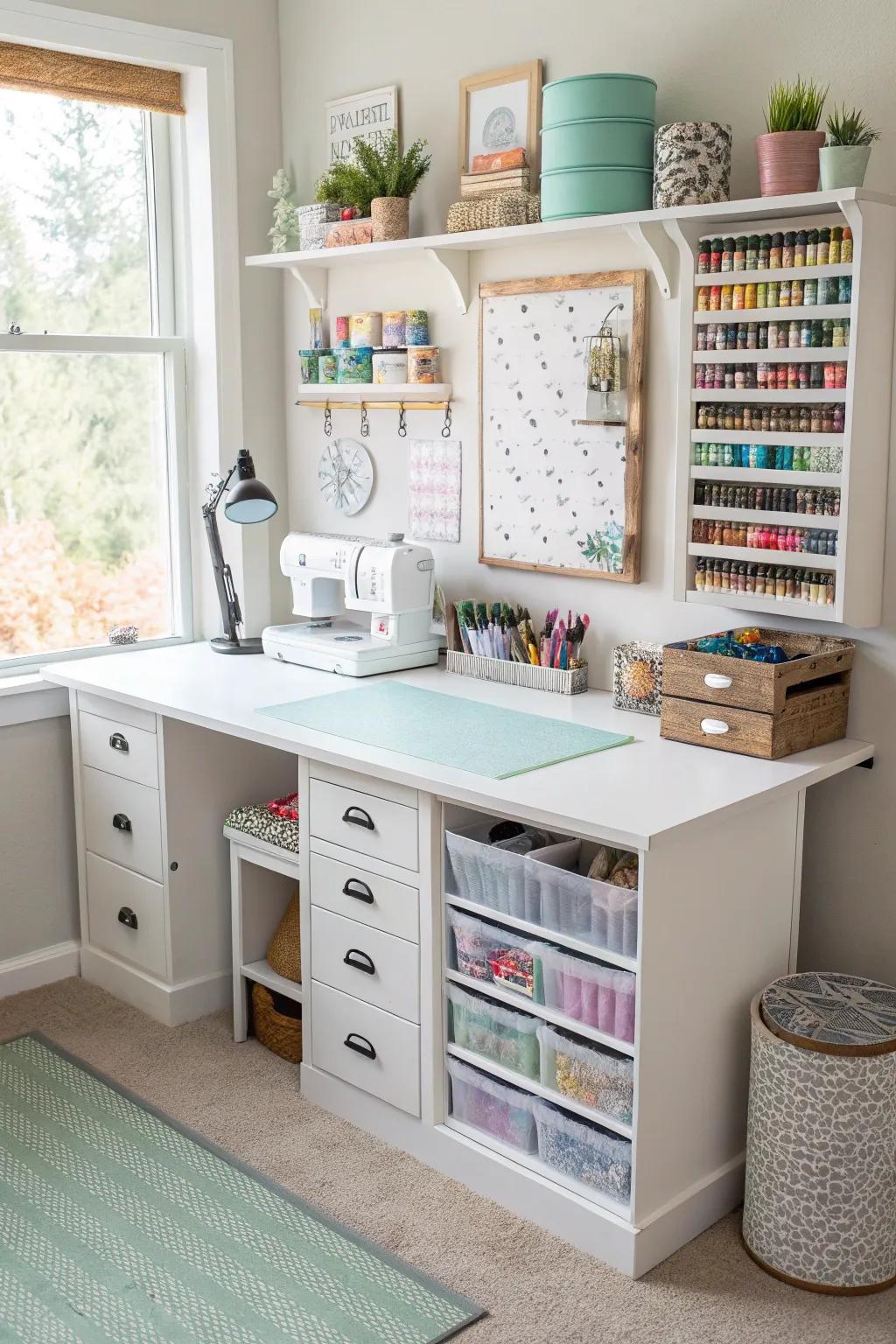 Multi-functional furniture offers maximum utility in craft rooms.