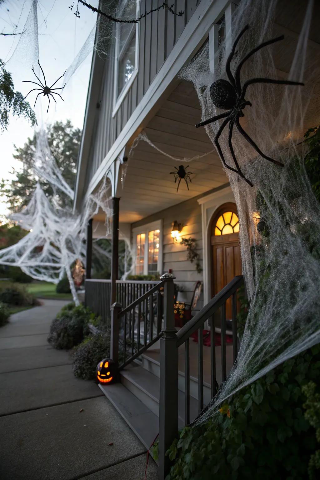 Spider webbing and props create a web of terror.