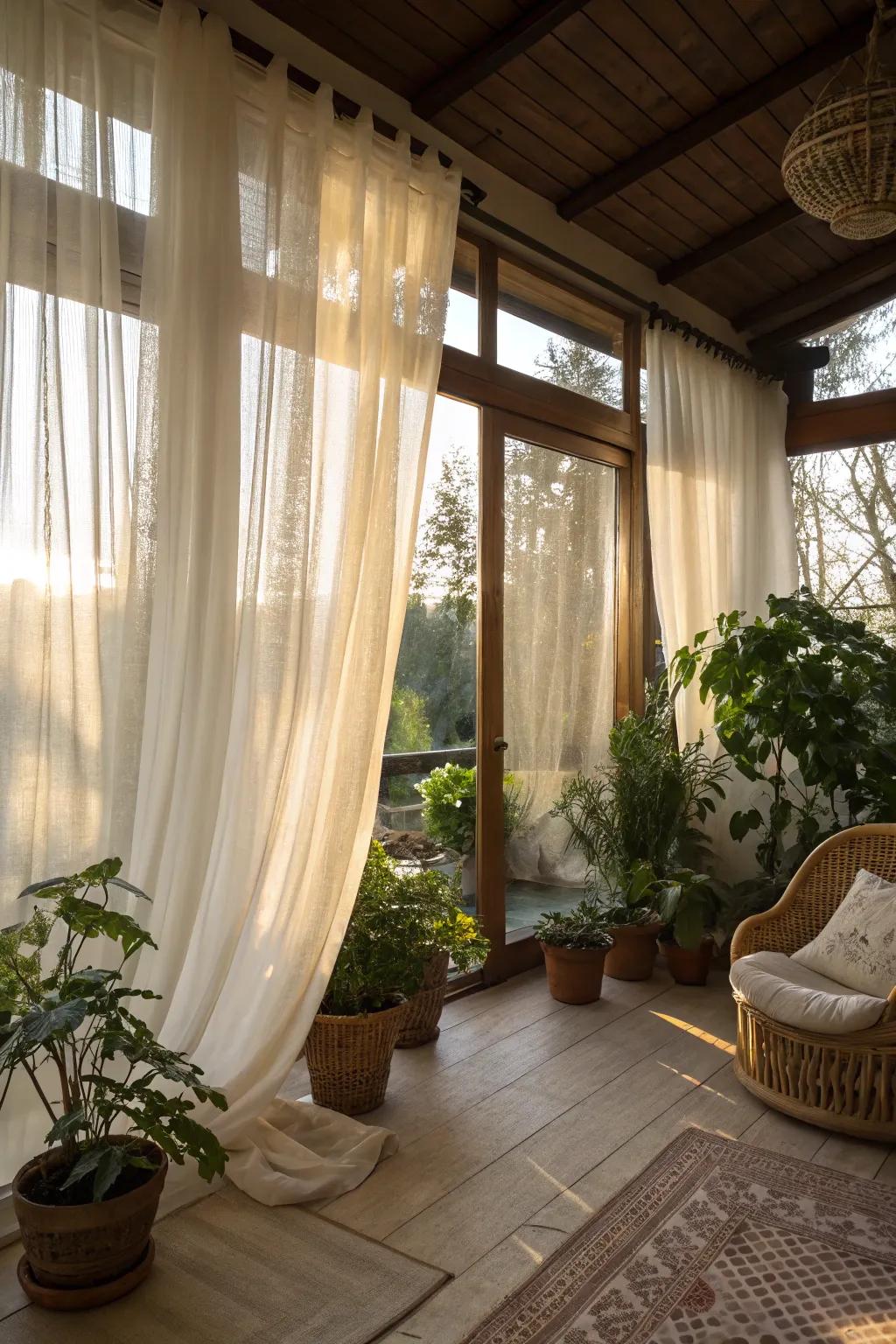 Delicate drapes provide illumination and seclusion.