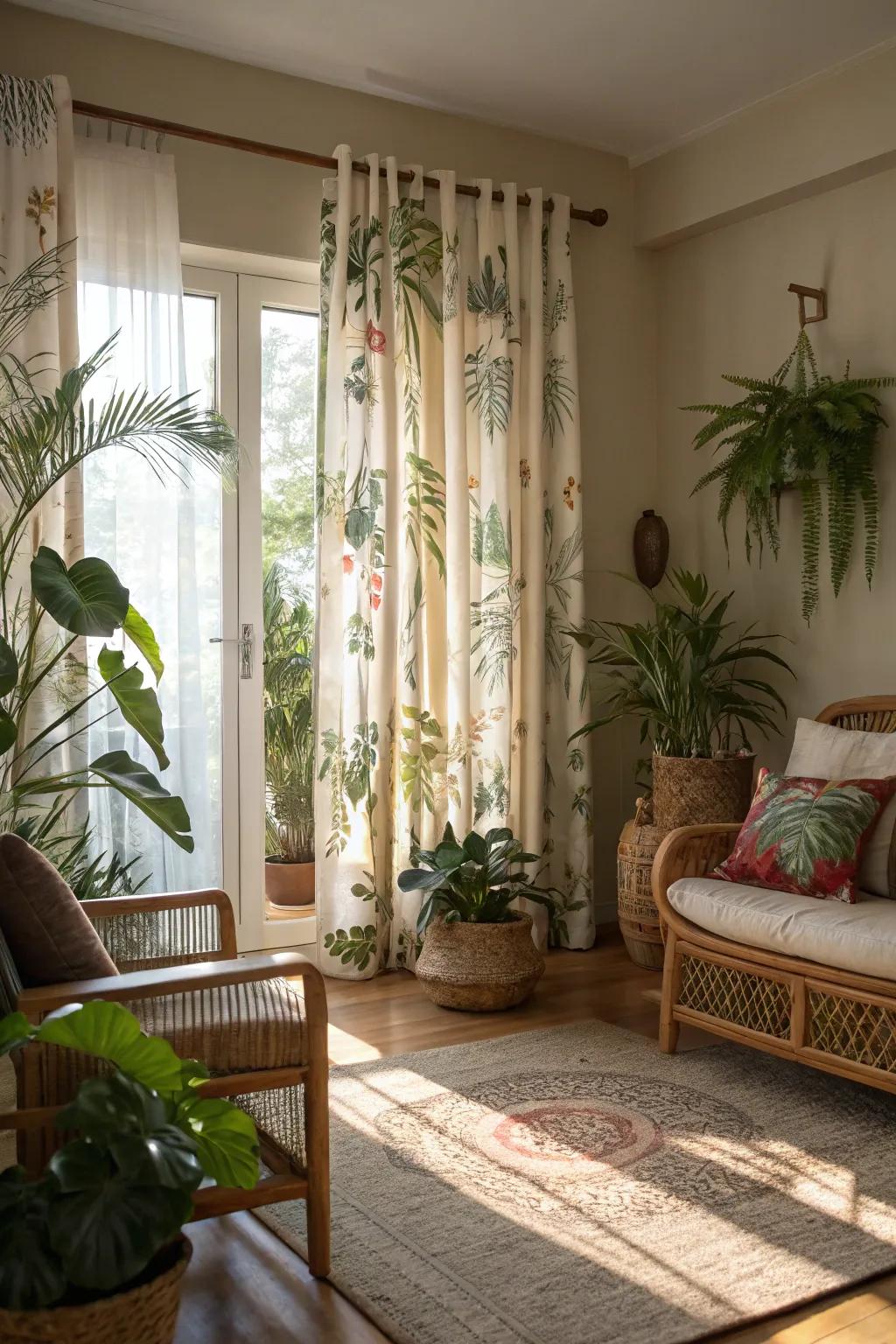 Plant-themed prints bring a touch of nature inside.