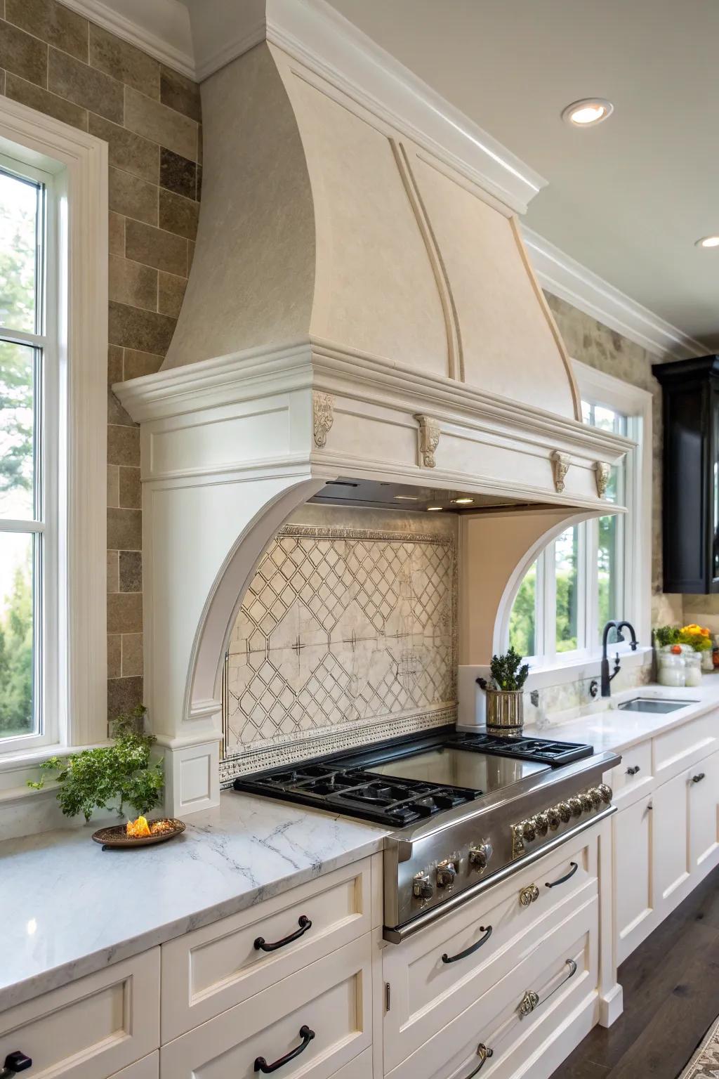 Curved range hoods introduce visual appeal and distinctive character.