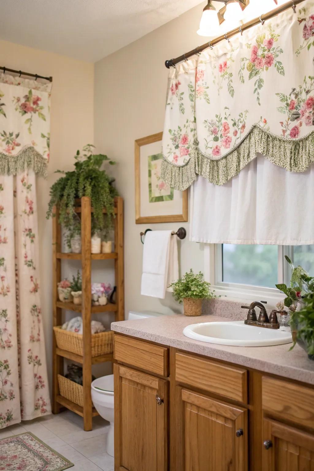 Transform your washroom into a serene haven with botanical valances.