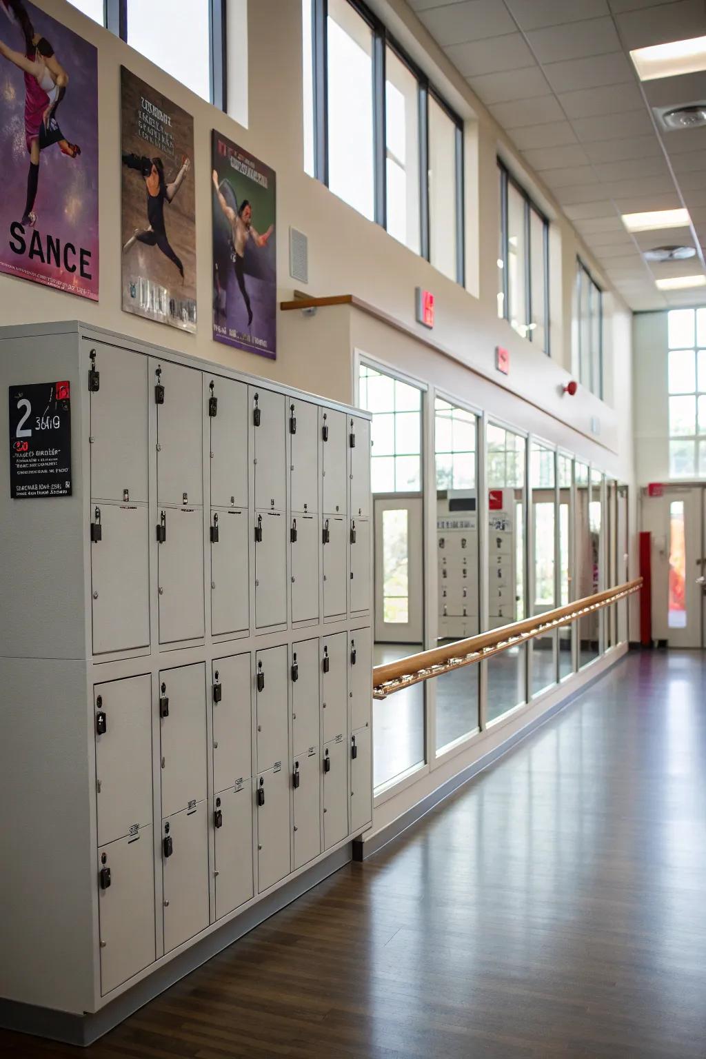 Storage keeps the lobby orderly and uncluttered.