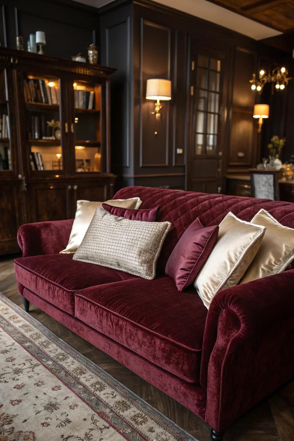 Upscale textures impart warmth and sophistication.