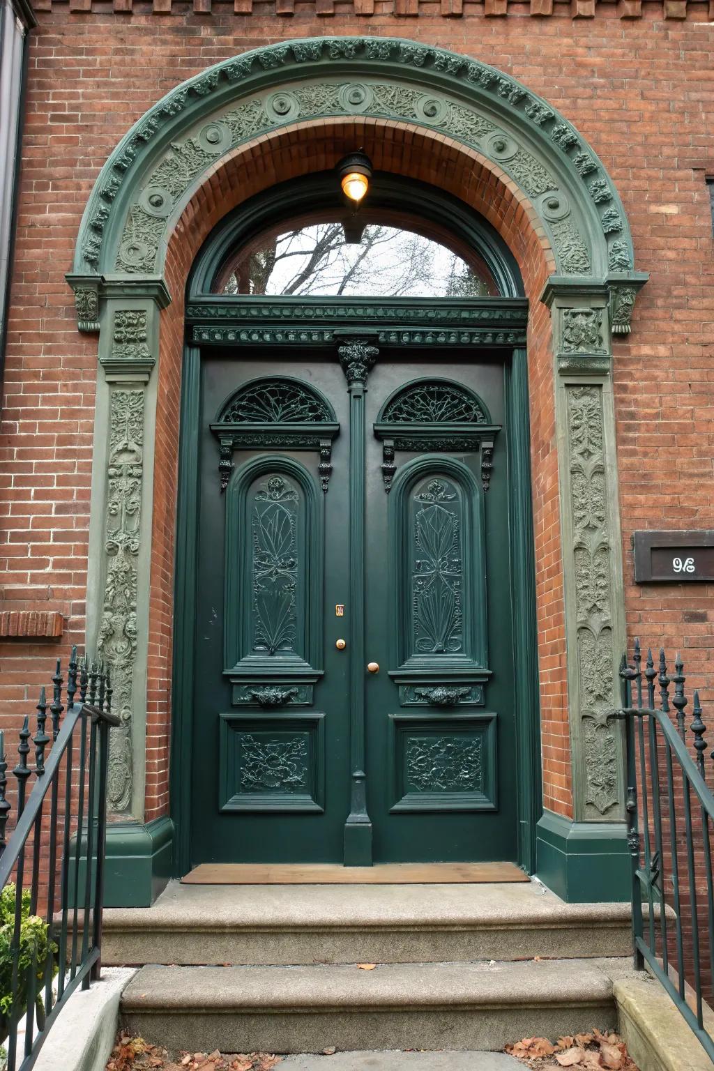 Arched details beautifully showcase the entrance’s architectural elements.