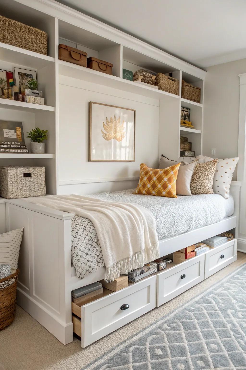 Daybed with integrated storage solutions