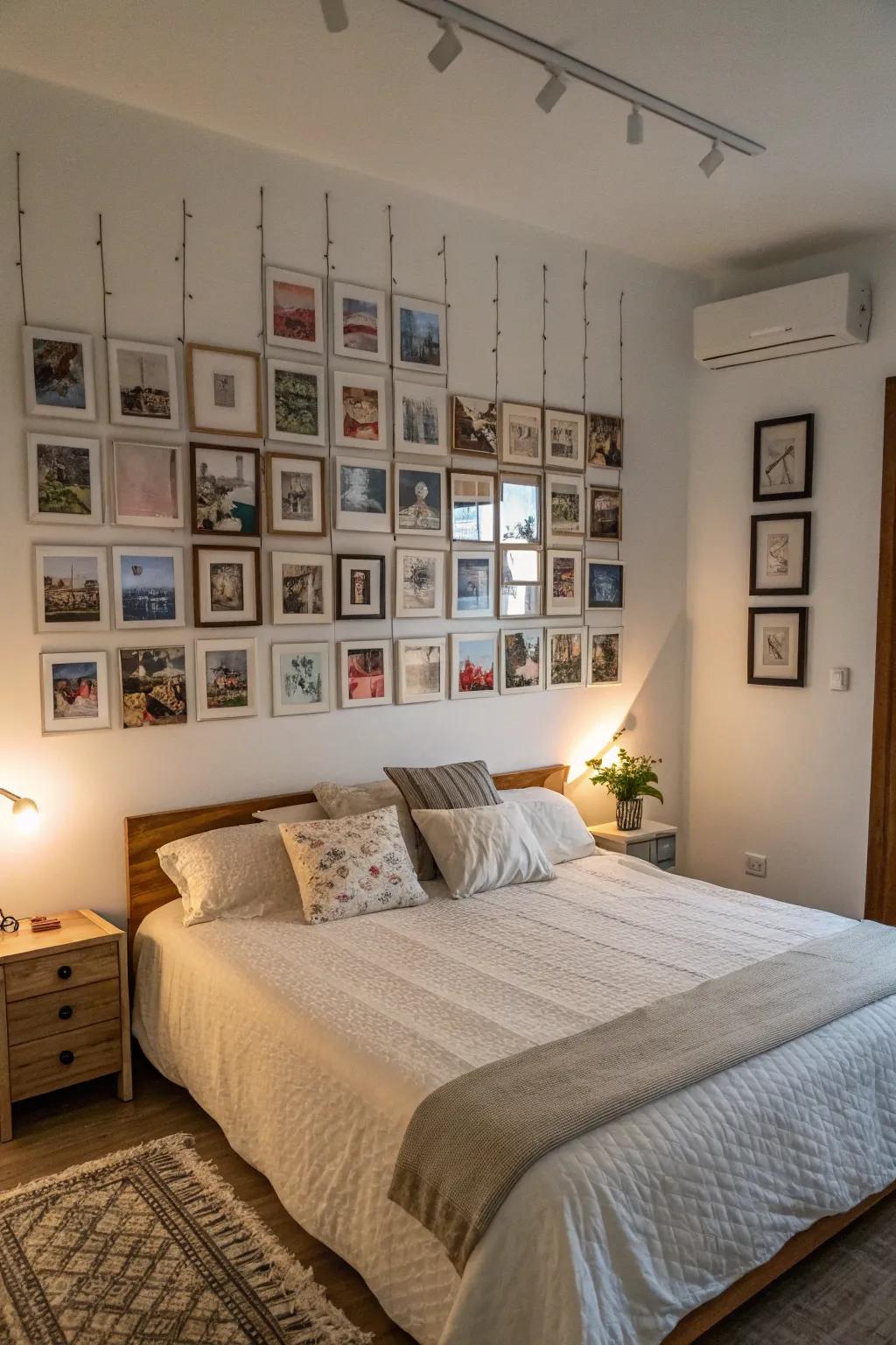 A photo display adds a personal touch to your bedroom.