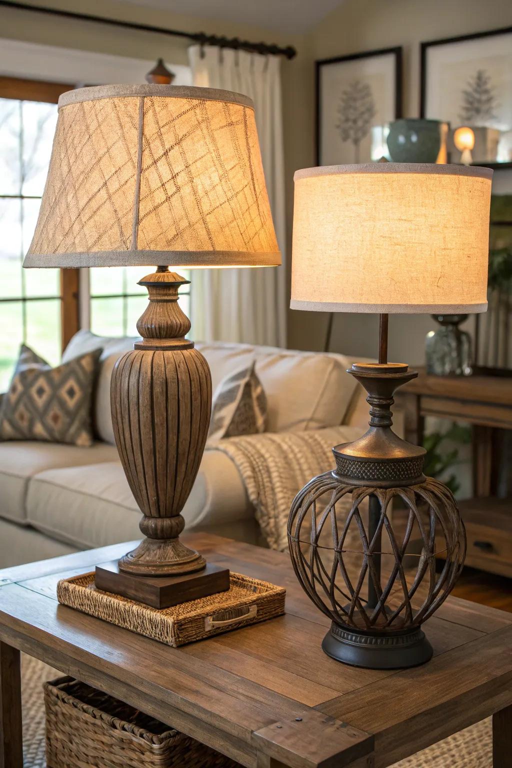 Country and modern lamps generating a diverse aesthetic.