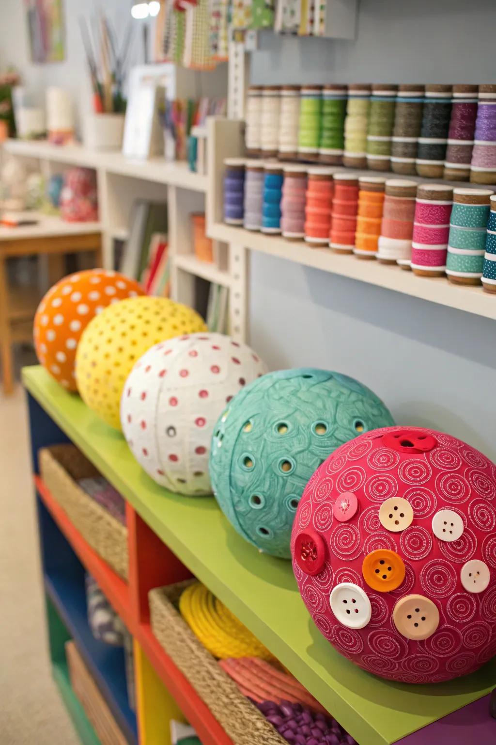 Button-covered spheres adding a lively touch