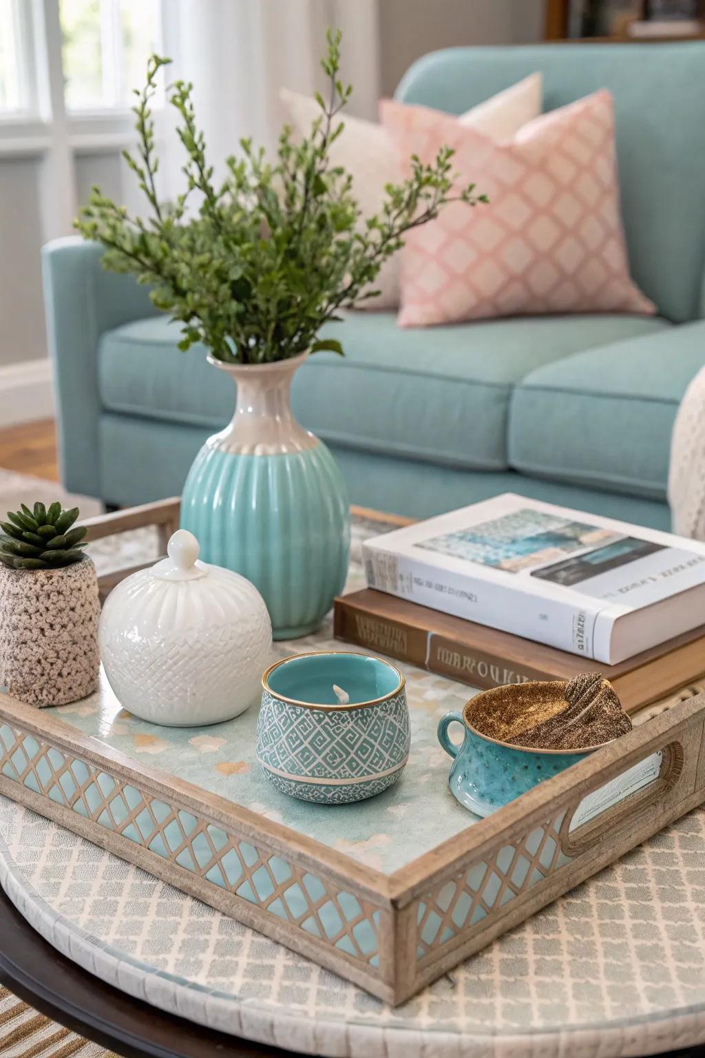 Color coordination generating harmony on a decorative display piece.