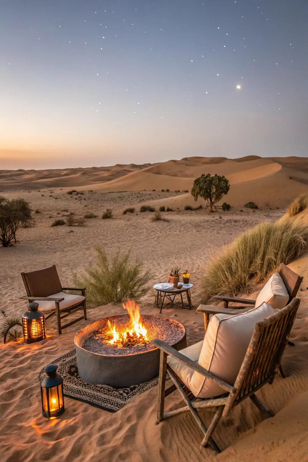 A comfortable and welcoming outdoor relaxation area ideal for unwinding in the desert.