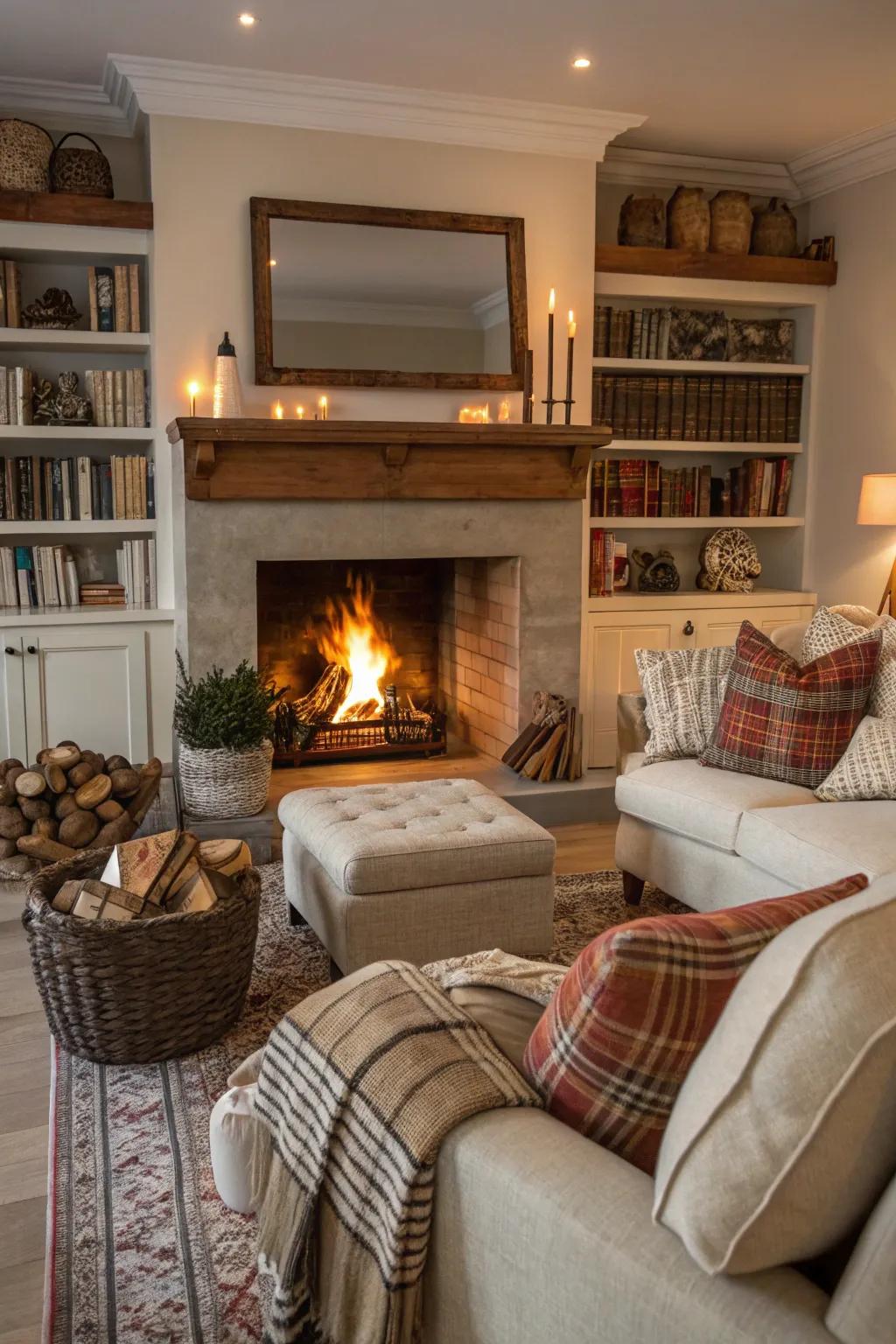 A cozy fireplace corner that’s ideal for unwinding and socializing.