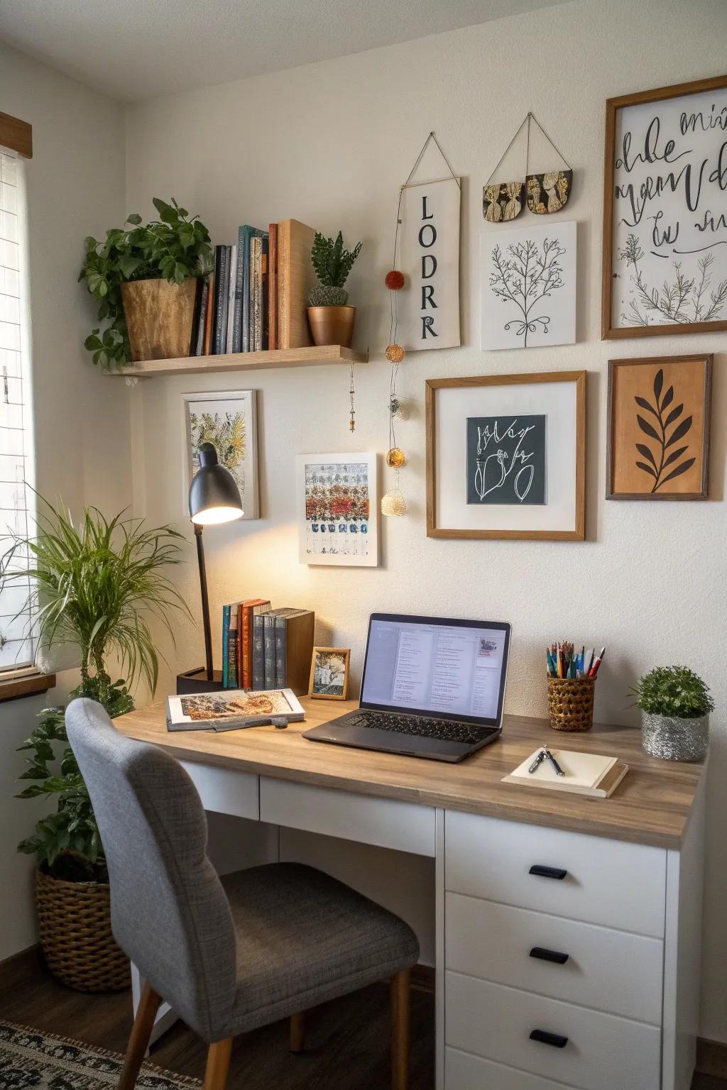 Wall art personalizes your work area and keeps you feeling motivated.