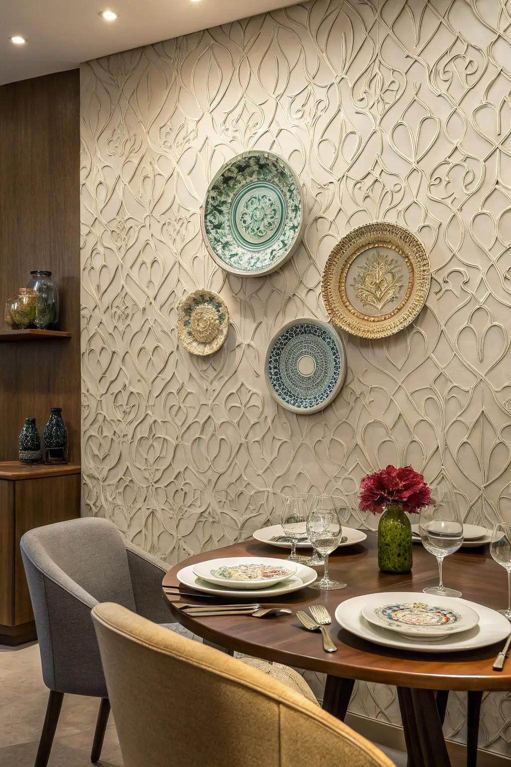 Tactile walls enhance depth and captivation to plate arrangements.