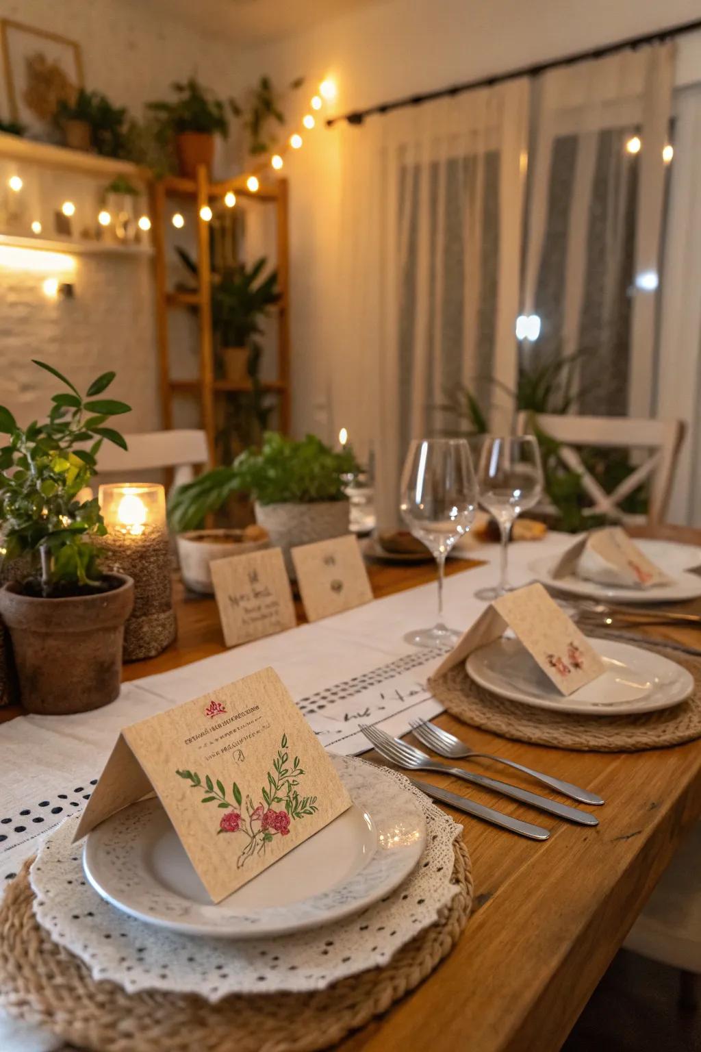 Do-it-yourself seating cards provide a personal stamp on your table.