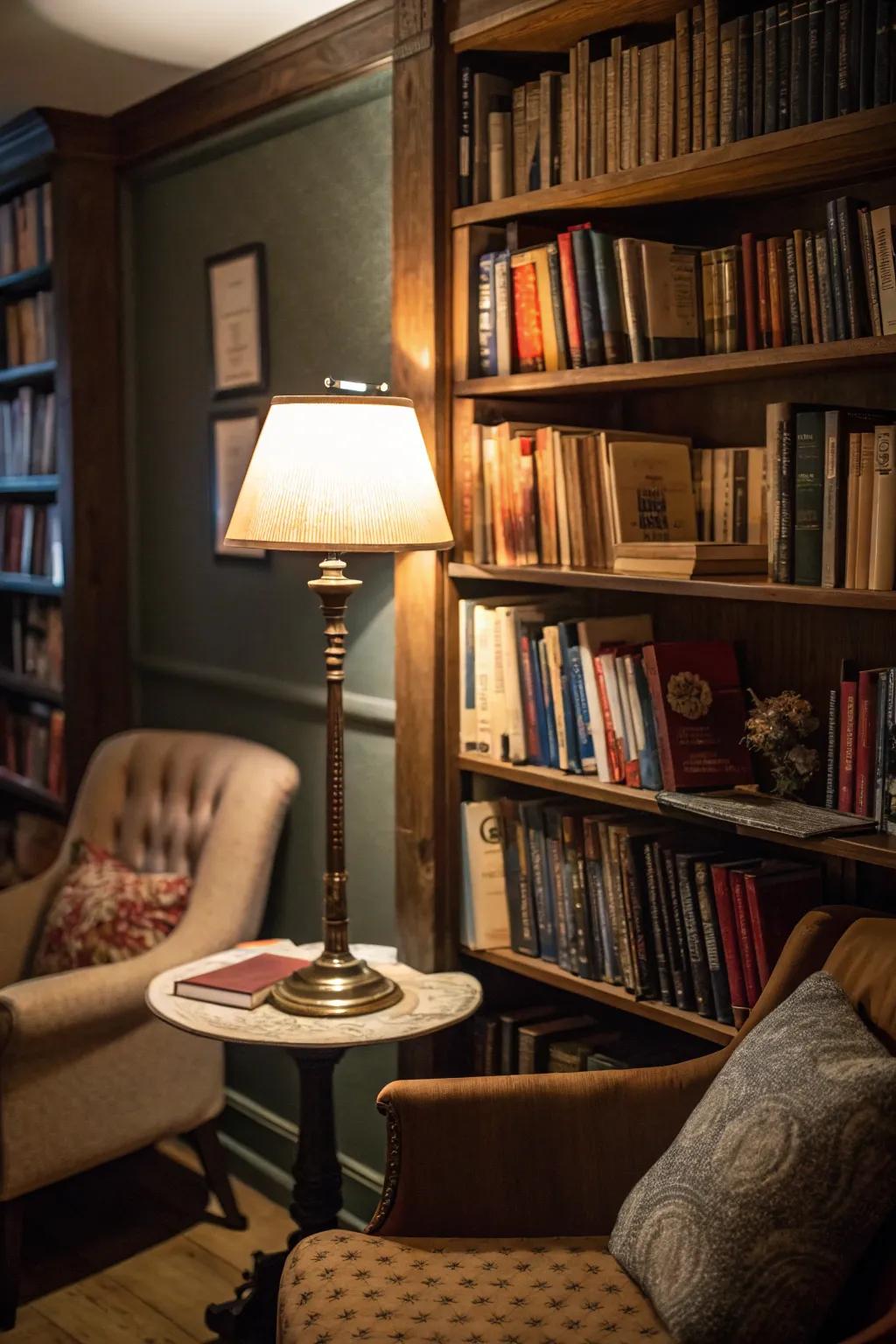 Corner shelves ideal for reading nooks.