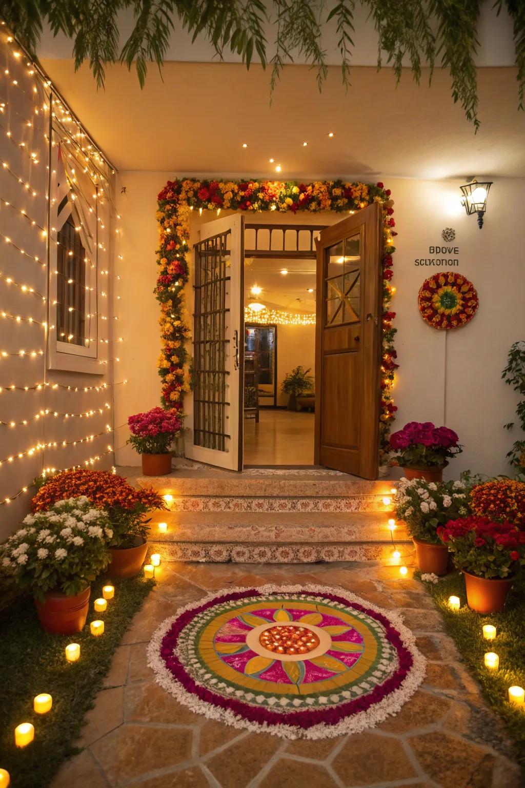 A vibrant entrance establishes the festive tone.