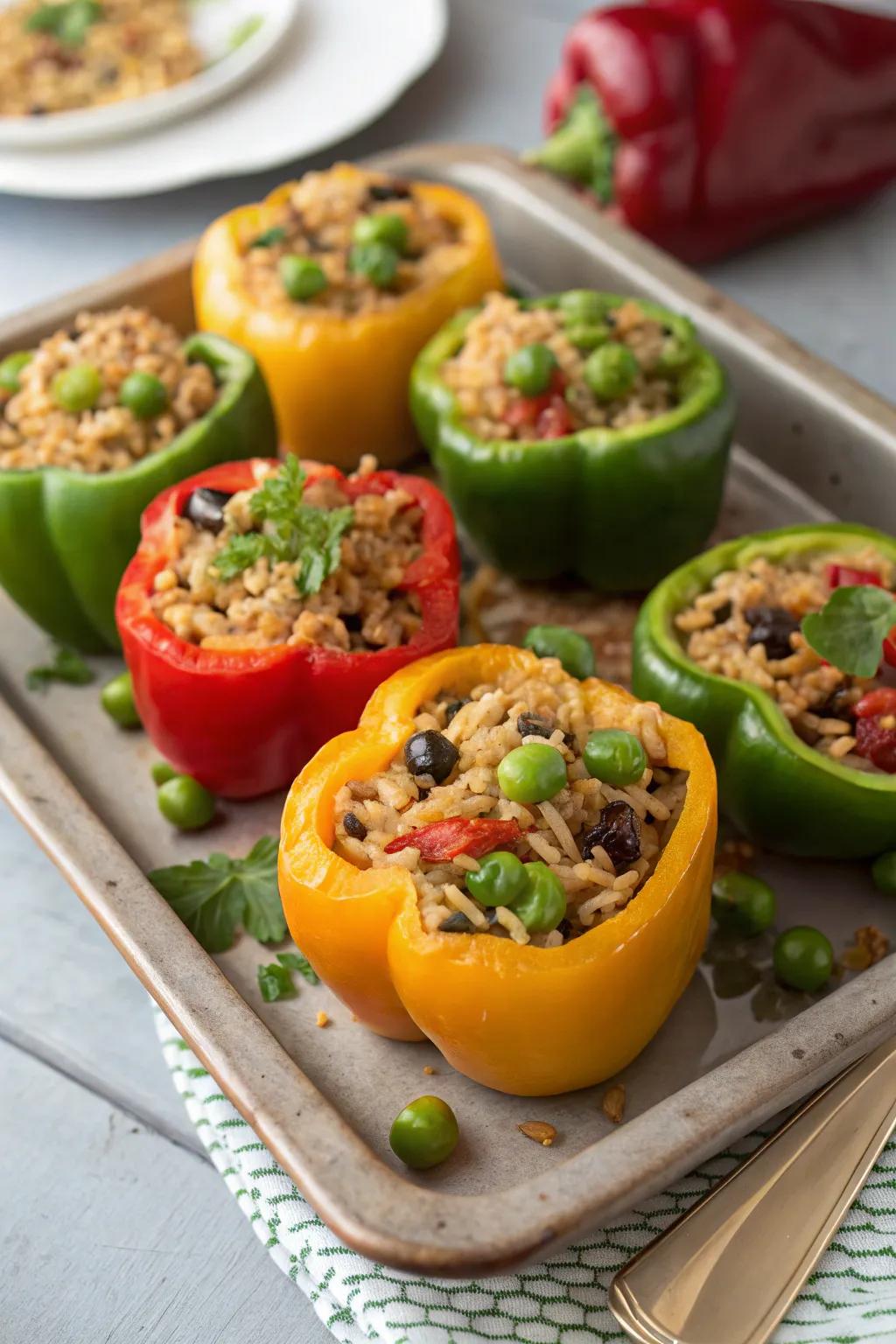 Bright stuffed bell peppers, adding a burst of color and flavor to your dinner.