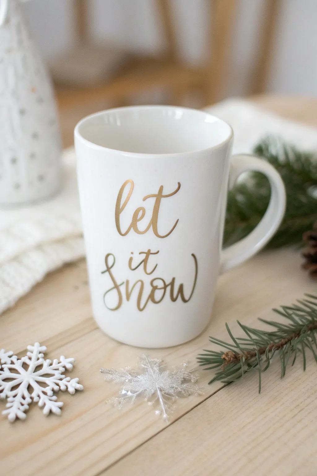 Sip stylishly with this elegant DIY festive cup, ideal for comfortable winter mornings.