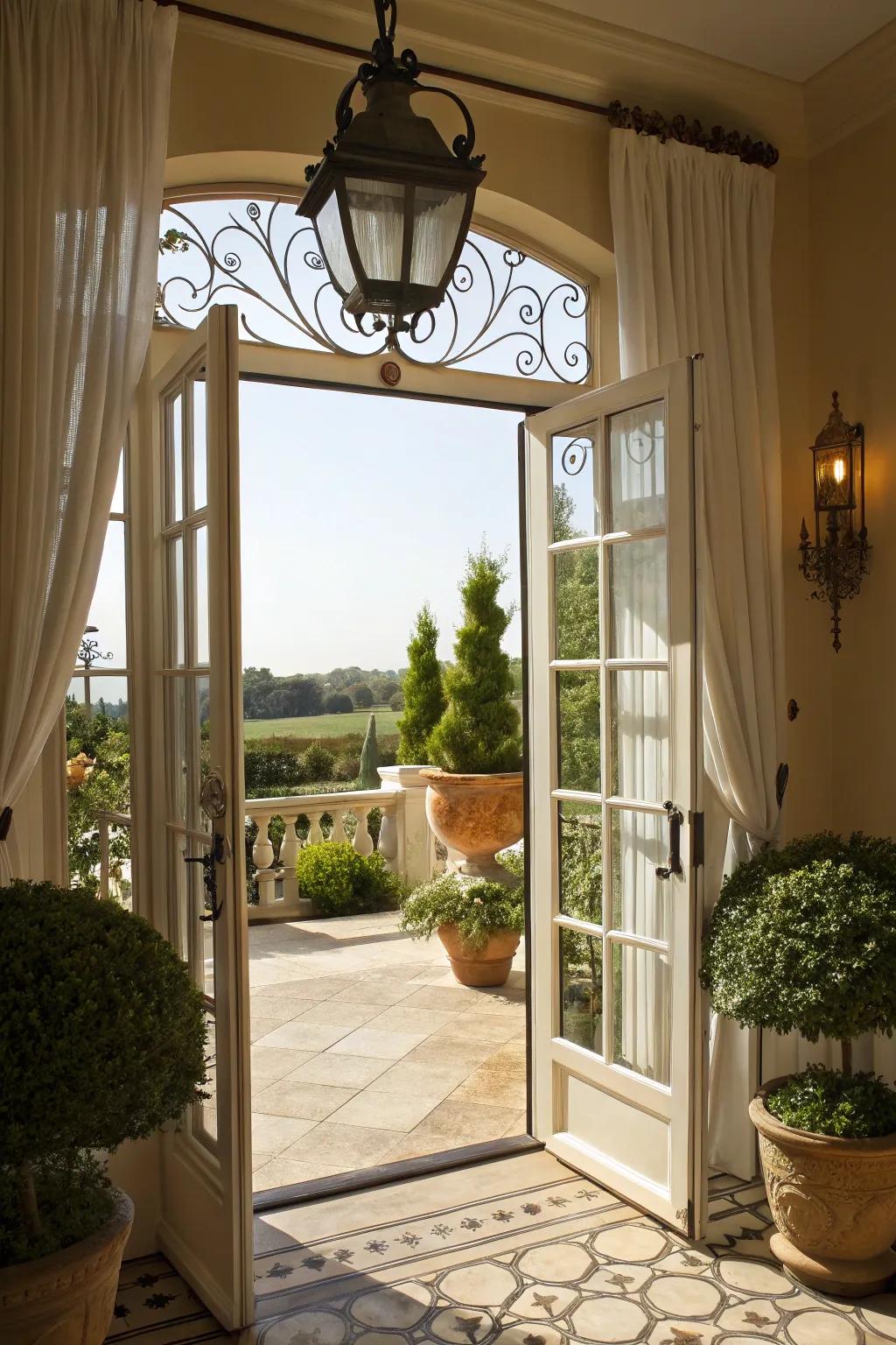 French doors introduce timeless sophistication to compact settings.