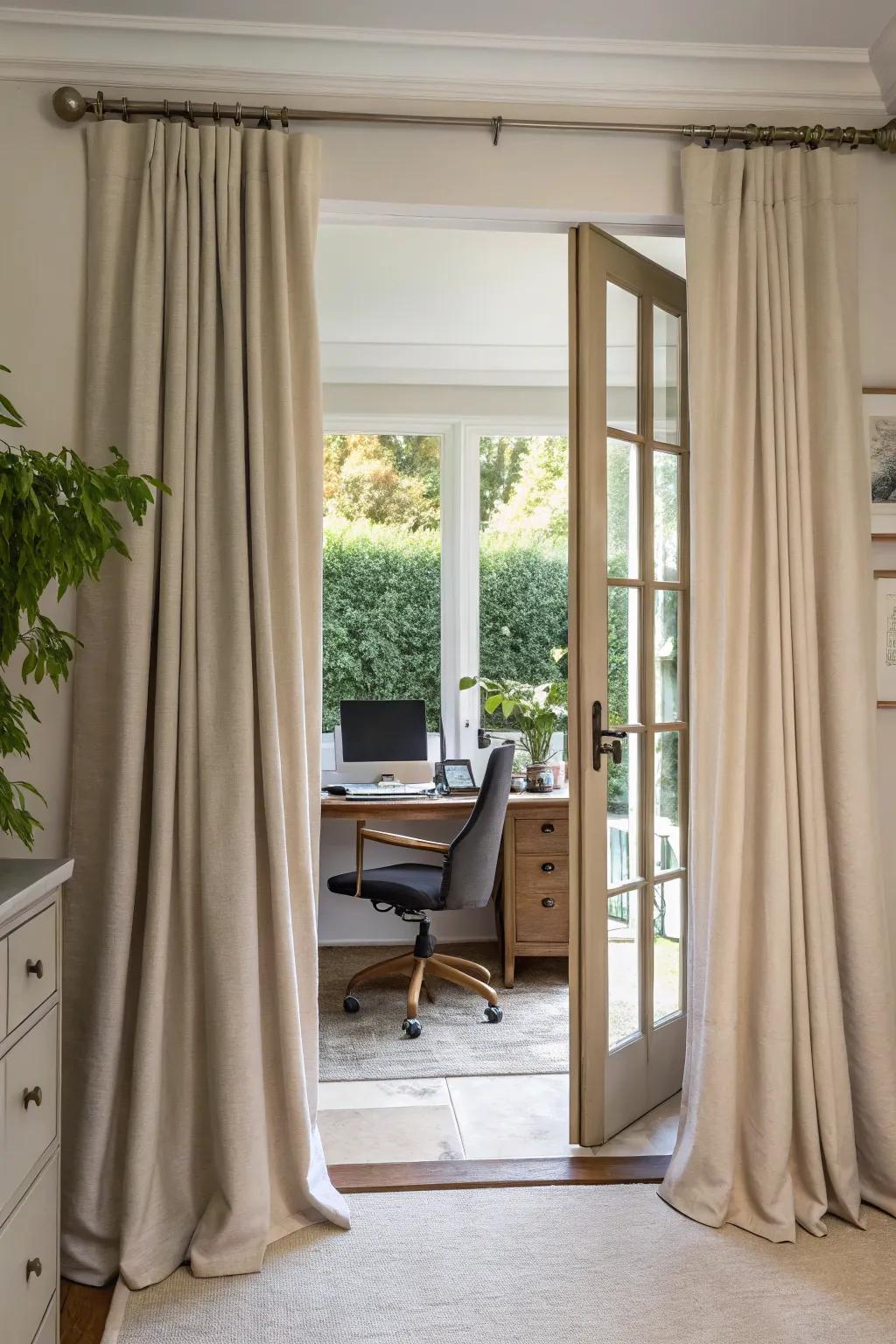 Subdued drapes offer understated elegance and tranquility.