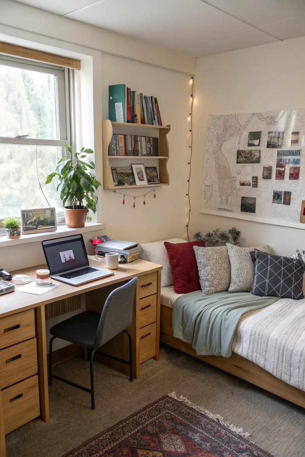 In this dorm, the study and relaxation areas are cleverly divided.