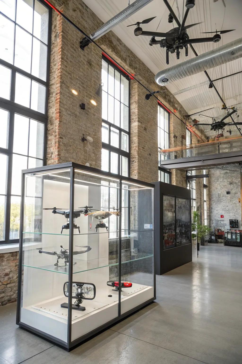 Showcase your drones in a sleek glass display case.