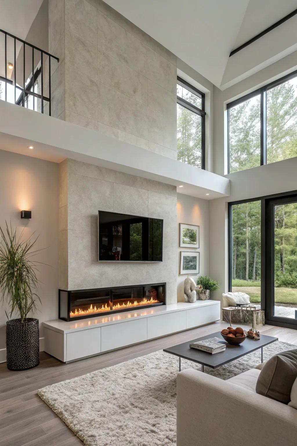 A recessed drywall fireplace with sleek sophistication.