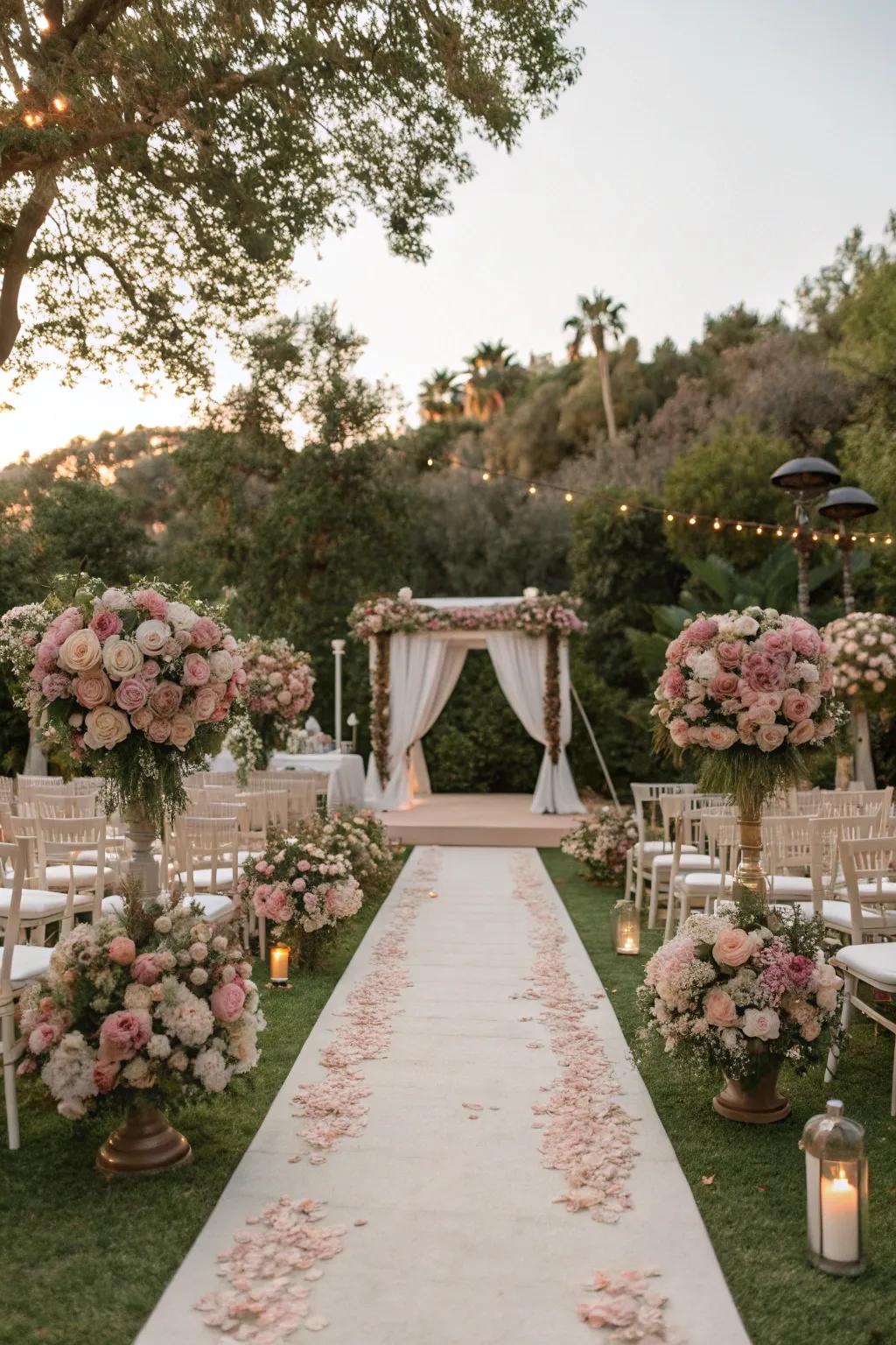 Garden wedding venue showcasing rose blush décor.