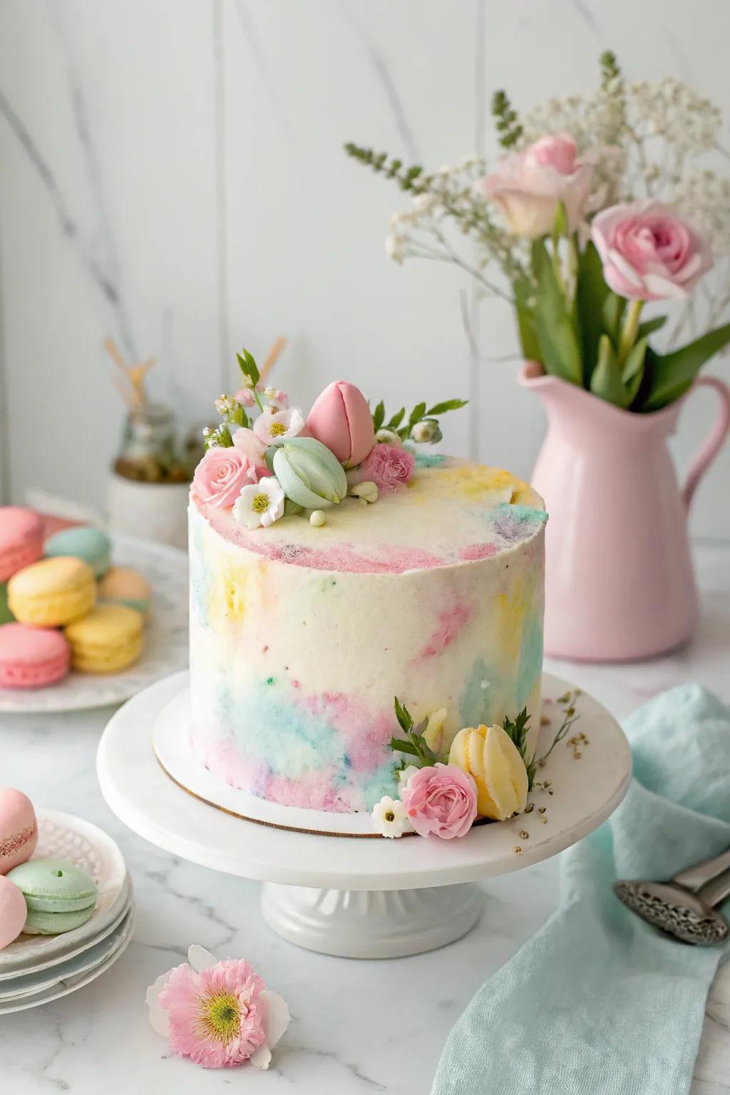 Watercolor pastels transform this Easter cake into a genuine masterpiece.
