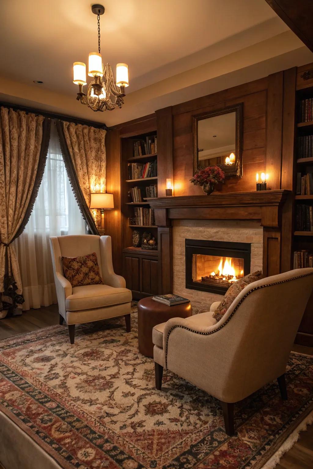 A cozy nook with an electric fire feature for ultimate relaxation.