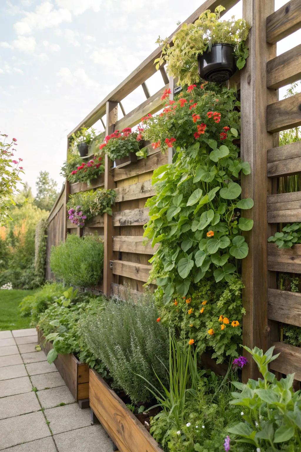 Upright gardening brings beauty to every level.